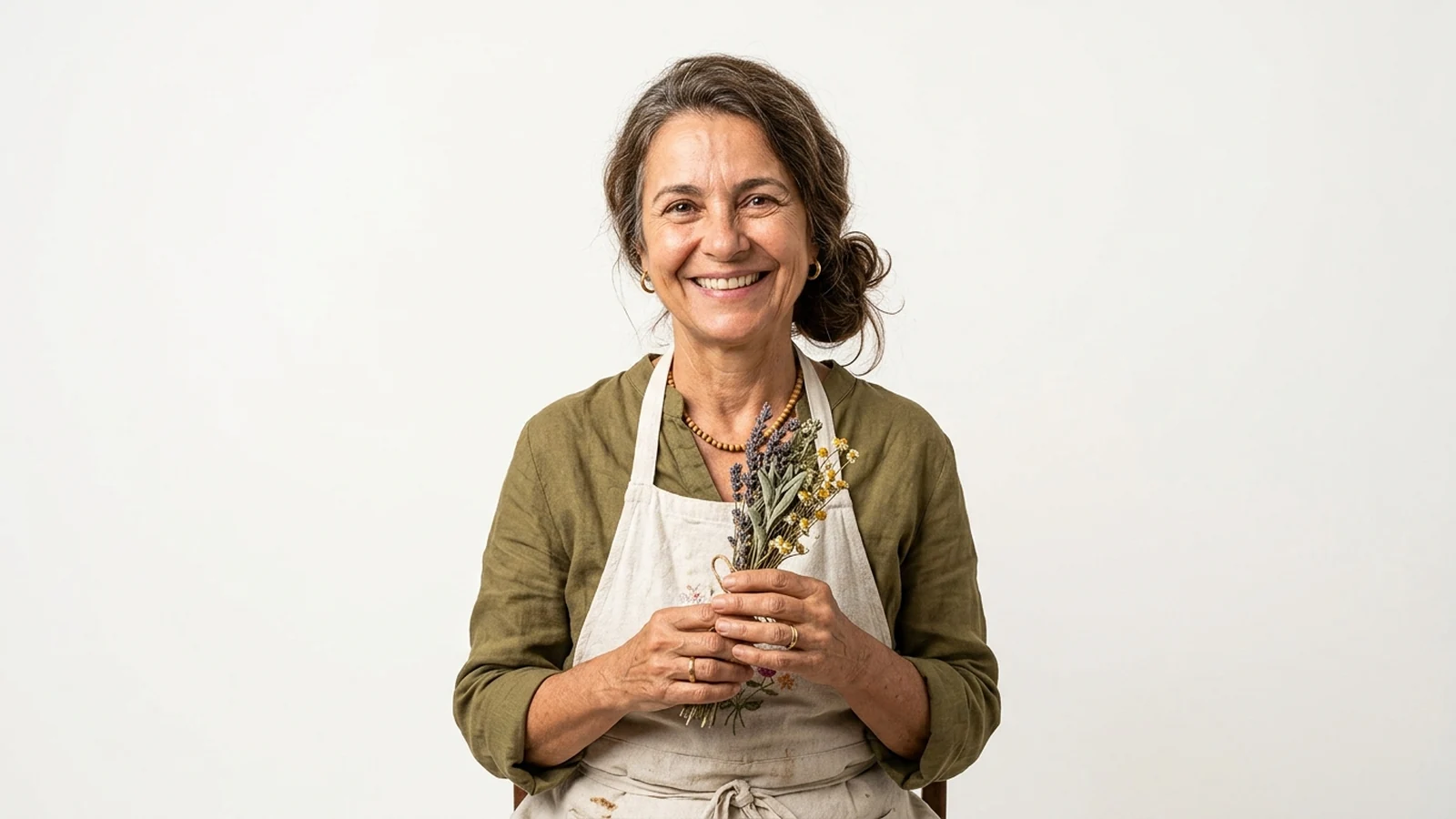 Vovó Luiza segurando ervas